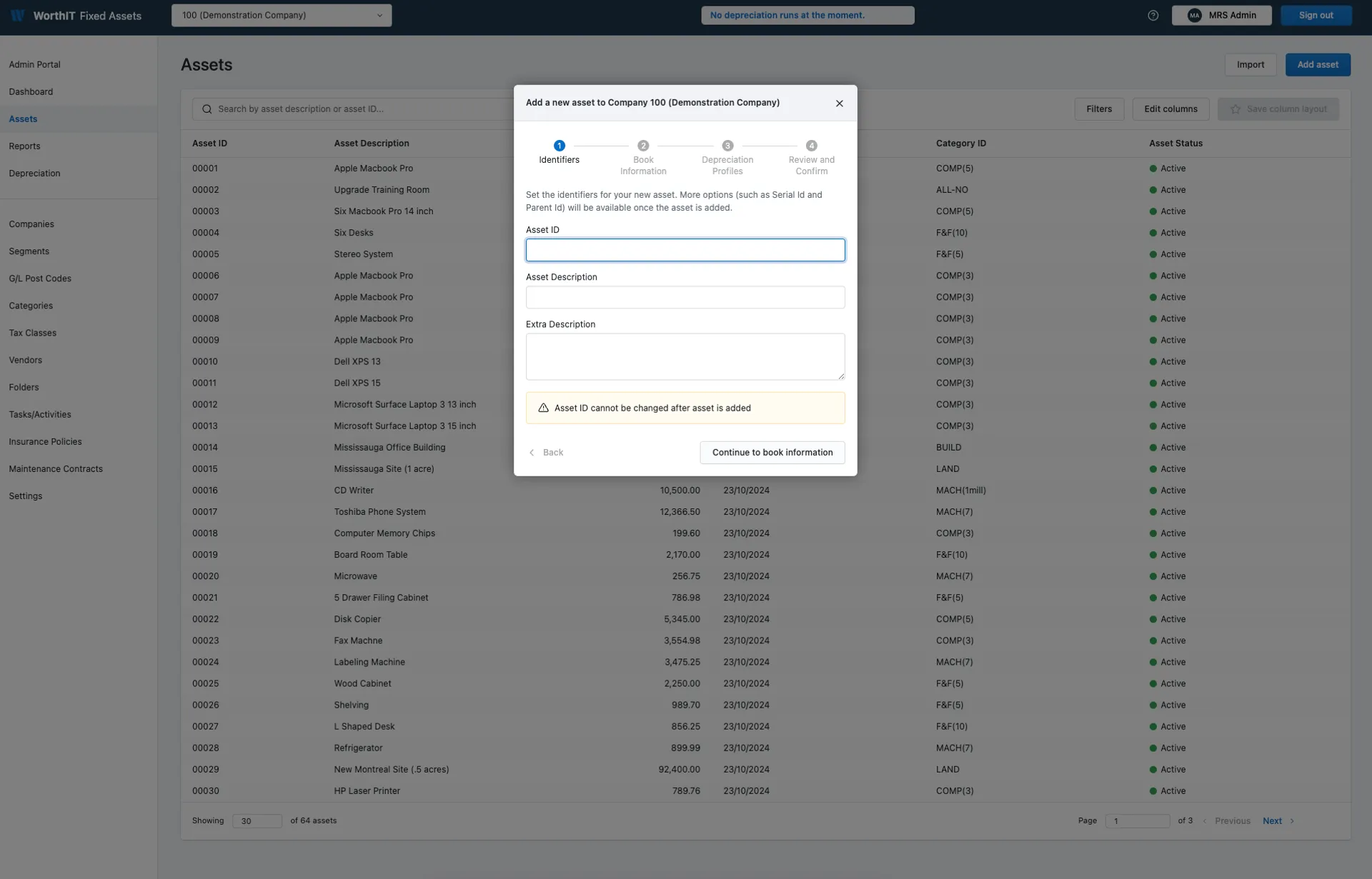 Screenshot of Ss04 - WorthIT Fixed Assets