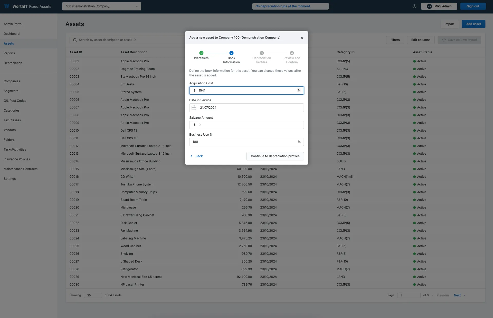 Screenshot of Ss05 - WorthIT Fixed Assets