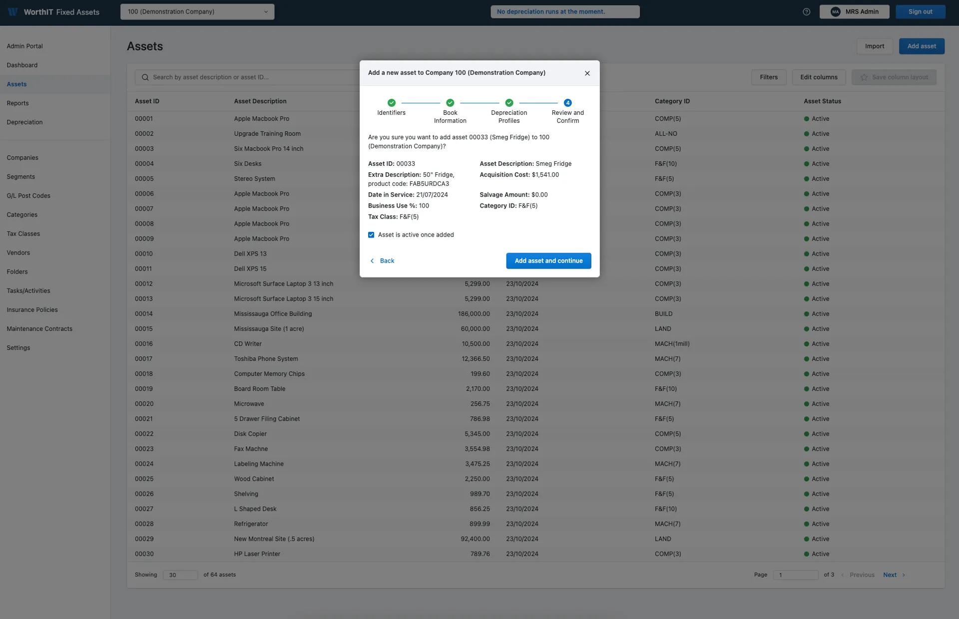 Screenshot of Ss07 - WorthIT Fixed Assets