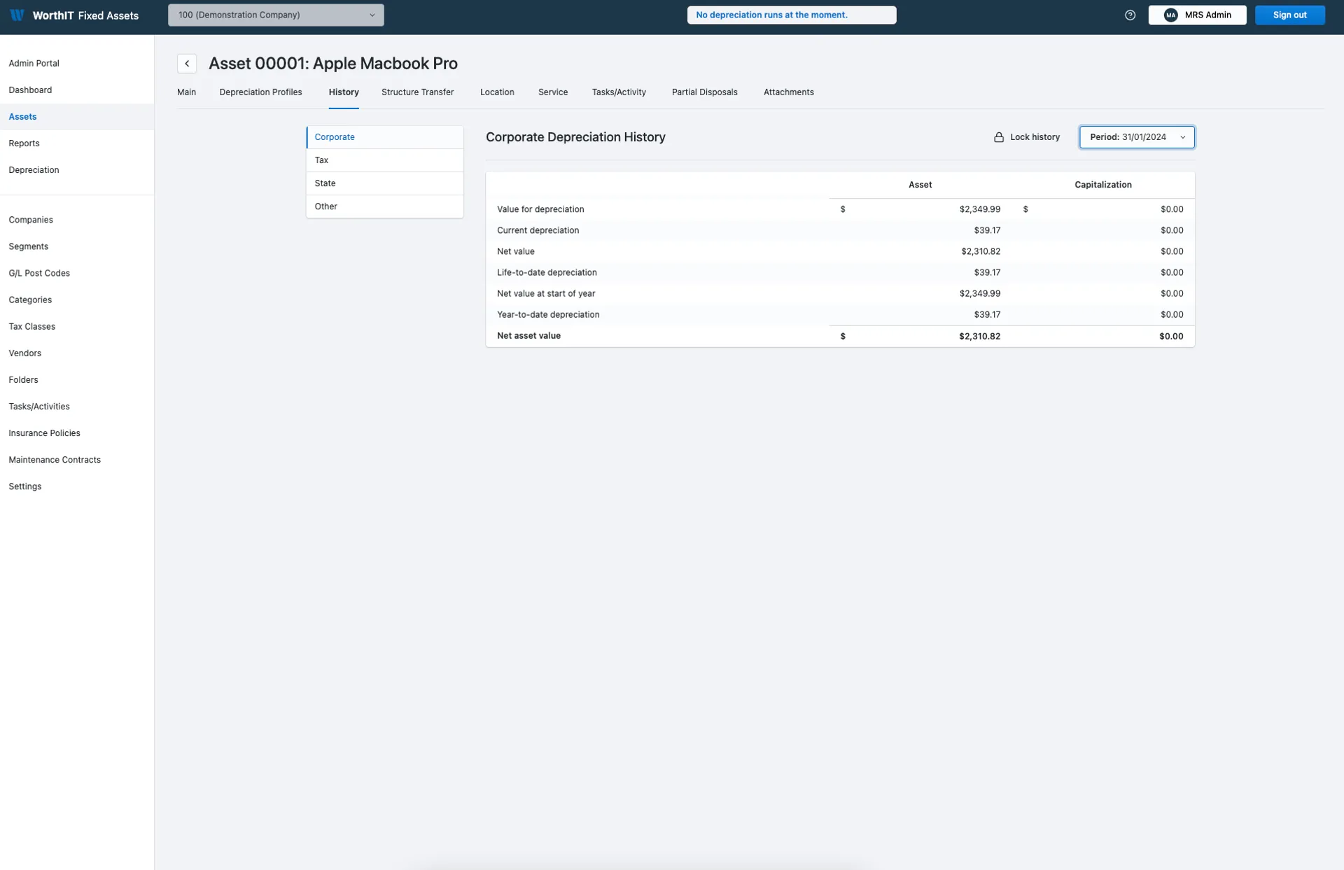 Screenshot of Ss08 - WorthIT Fixed Assets